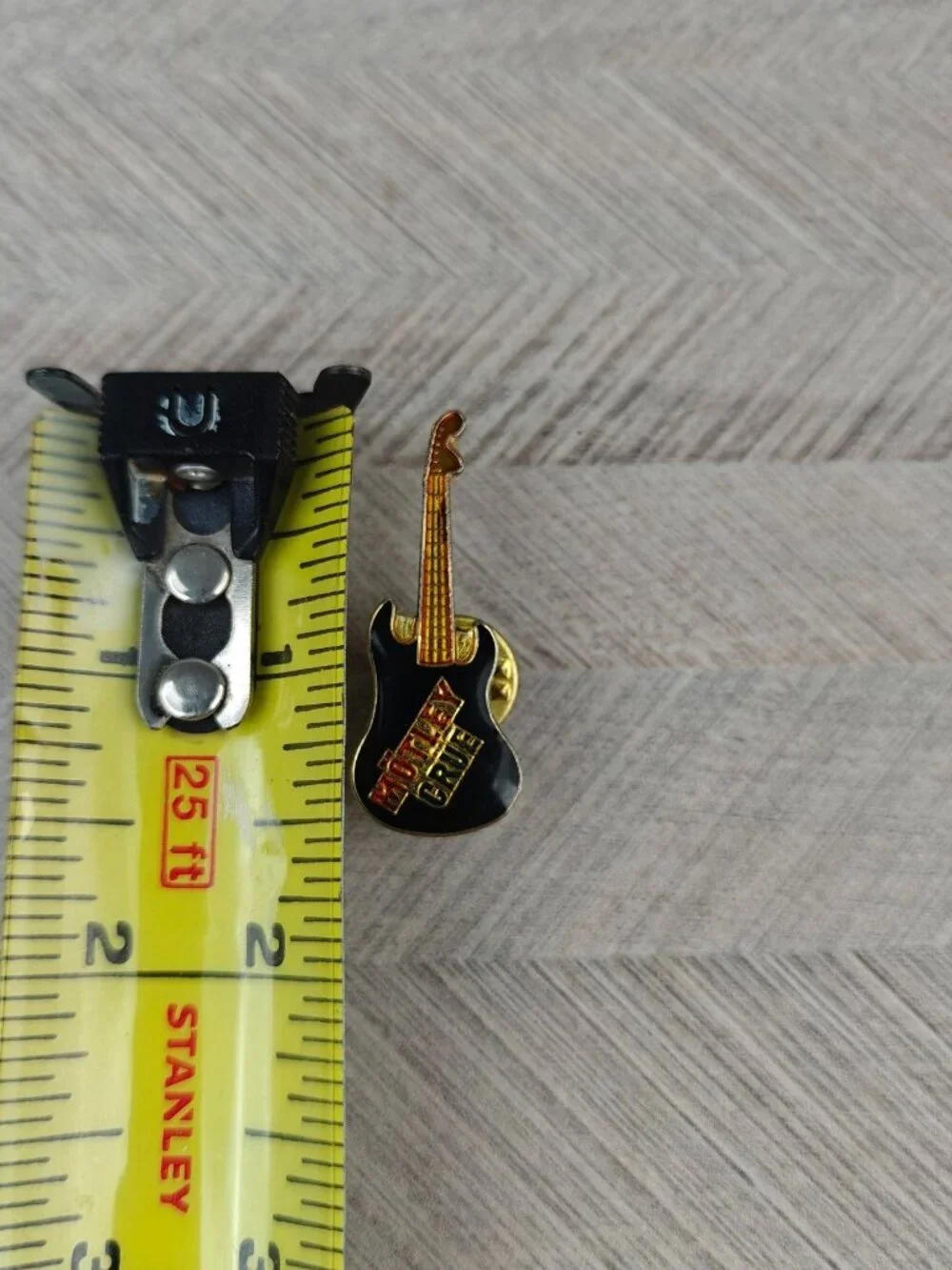Vintage Motley Crue Lapel Pin Guitar Enamel Black & Gold Rock Hair Metal